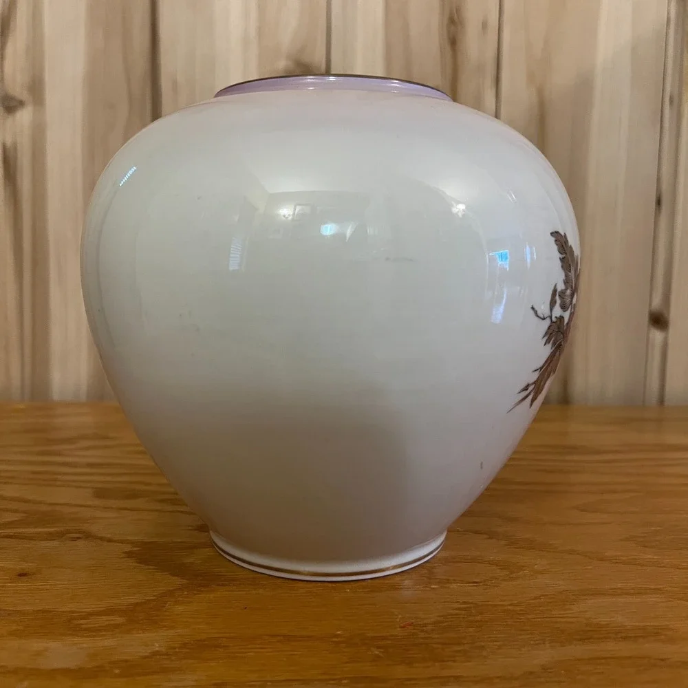 Hutschenreuther Germany Porcelain Vase Gold Floral Round Vintage Stained Rim 6